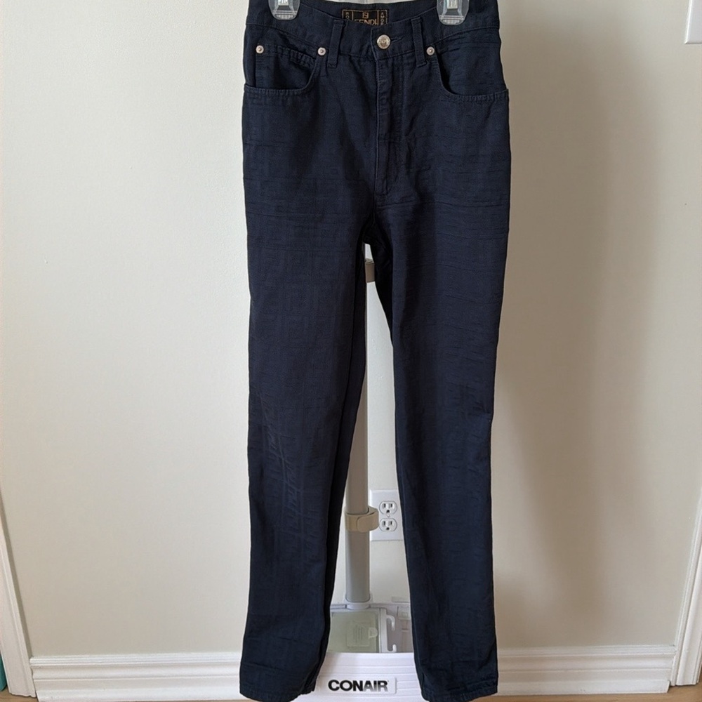 Vintage Fendi dark navy blue logo monogram pants, size 2